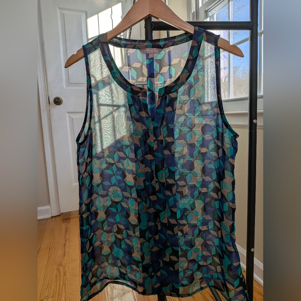 Banana Republic Geometric Sheer Blouse - Blue, Black & Teal